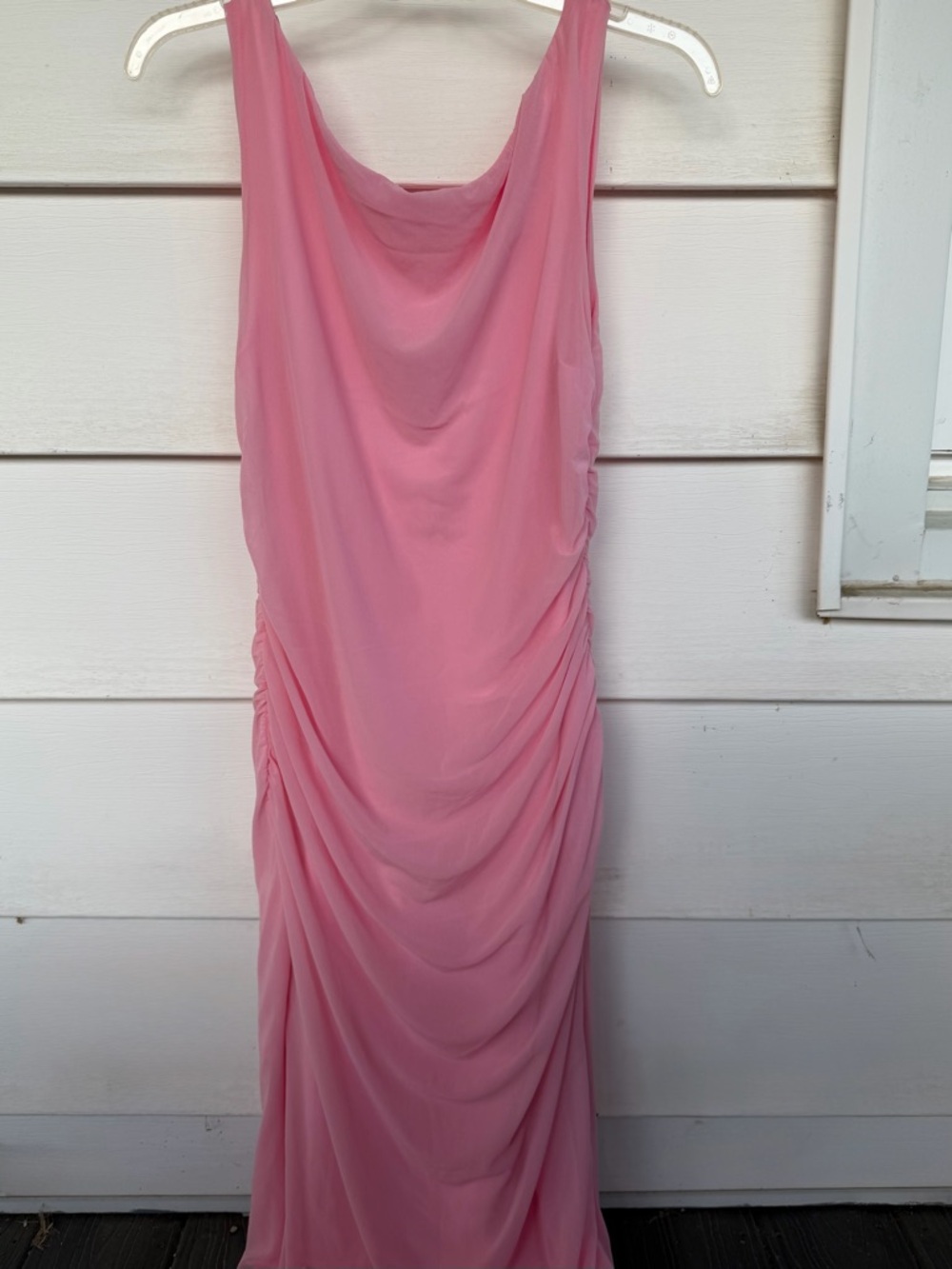 BTFBM Pink Sleeveless Ruched Cowl Neck Bodycon Maxi Dress - Size Large